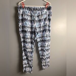 Lilly Pulitzer LARGE Navy Sails & Stripes TARON LINEN PANTS 31" Inseam Pull-On